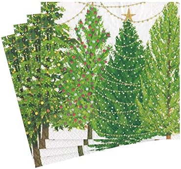 Хартиени салфетки за коктейли Caspari Christmas Trees with Светлини - Две опаковки по 20 броя