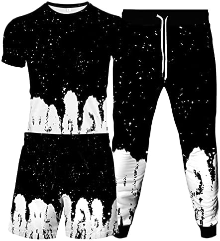URVIP Мъжки Гащеризон от 3 теми, Тениски с принтом на Звездното Небе и Мрежести къси Панталони, Комплект Панталони,