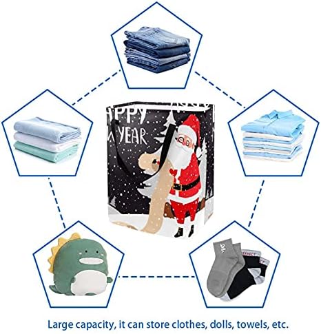 Коледа Дядо Коледа С дълъг списък подаръци Кошница за дрехи, Сгъваема Кутия за съхранение с Дръжка за Кошницата, Детска Стая