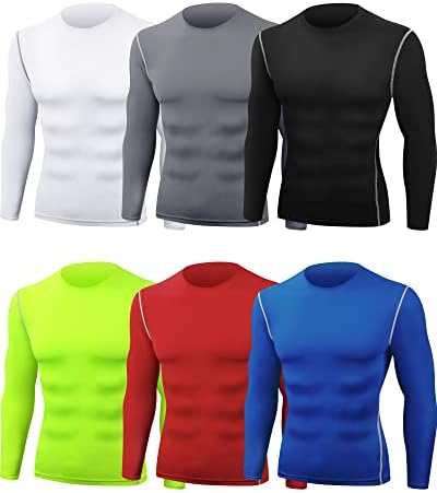 Hicarer 6 Опаковки Мъжки Спортни Компрессионных Блузи Сухи Спортни Спортни Ризи за Джогинг Топ с дълъг ръкав, Спортни Ризи