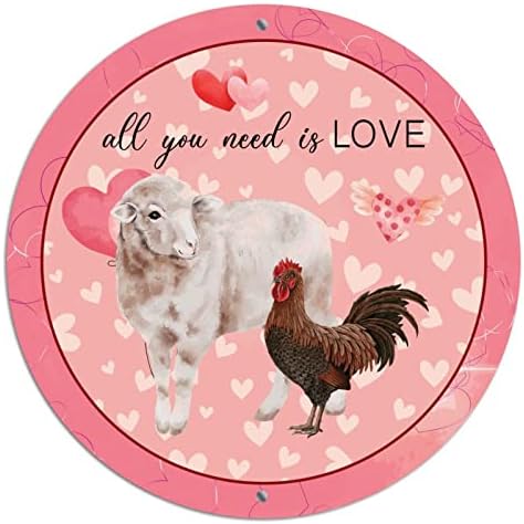 Кръгъл Метален Венец за Св. Валентин Знаци за Всичко, което ви трябва, е Любовта на Една Животно Овца Петел Розово