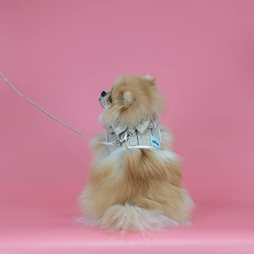 Шлейка за кучета ELILY Комплект с каишки. Карирани жилетка-шлейка с лък. Мека Дишаща Мрежа Шлейка за Малко Кученце