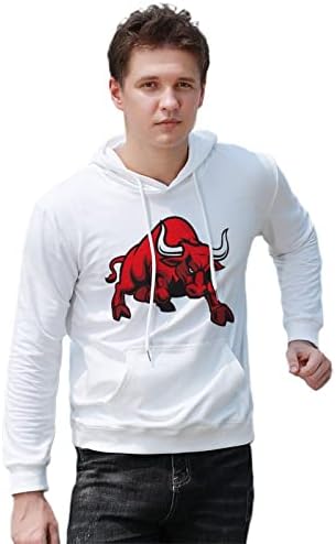 Мъжки Hoody Angry Bull, мек вълнен плат Пуловер, Hoody с Качулка, Джобен Принт с Логото на марката