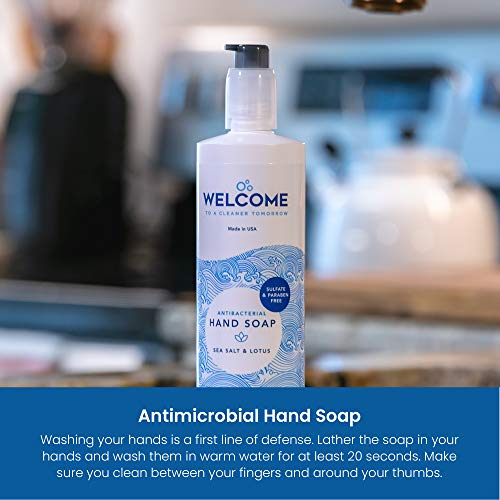 Сапун за ръце WELCOME - Противомикробно, Направено в САЩ, Морска сол и Лотос (16 унция), 2 опаковки