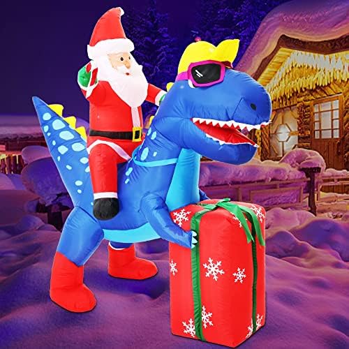 Decalare 6-подножието на Надуваеми Коледна Украса за двора, Динозавър за каране на дядо коледа с подарък, Надувное Украса