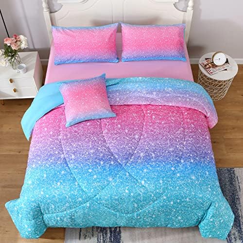 Комплект спално бельо JQinHome за момичета, в пълен размер легло в леглото от 6 теми, 3D Цветен комплект спално бельо