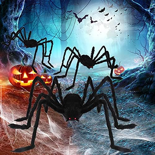 LOVKIZ Украса с Гигантски паяк на Хелоуин (3 опаковки), Реалистичен Подпори с Паяк на Хелоуин, Фалшиви Комплекти на Страшни Космат