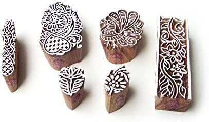 Дървени печати с геометричен и спирала художествен мотив за печат (пакет от 6)