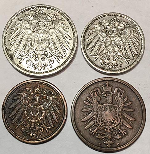 1 Немски серия от 4 монети от епохата на Кайзер, Истинска прусская са подбрани империя, започна Първата световна