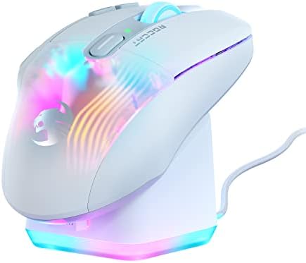 ROCCAT Коне XP Air – Безжична Адаптивни Ергономична детска мишката RGB подсветка AIMO RGB, 4D скрол Колело – Бяло, Ръчна