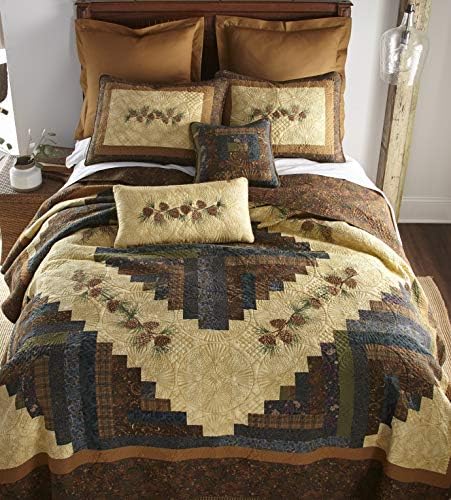 Стеганое одеяло Donna Sharp King - Стеганое одеяло Cabin Raising Pine Cone Lodge е с Цветна лоскутным шиене - Машинно пране