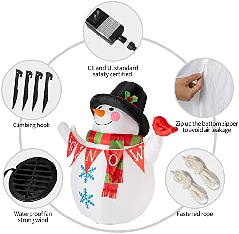 Kurala Коледен 5-Крак Надуваем Снежен човек с Въртящи се Цветни led Светлини, Коледни Надуваем подарък за площи,