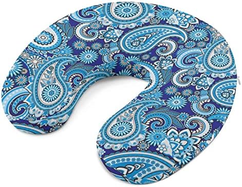 Синя Пътна Възглавница за врата с Петна Пейсли, U-Образна Възглавница за Подкрепа на Главата и врата, облегалката за глава