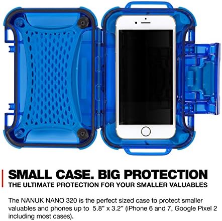 Водоустойчив калъф средна твърдост серия Nanuk 320-0008 Nano за телефони, фотоапарати и електроника (син)