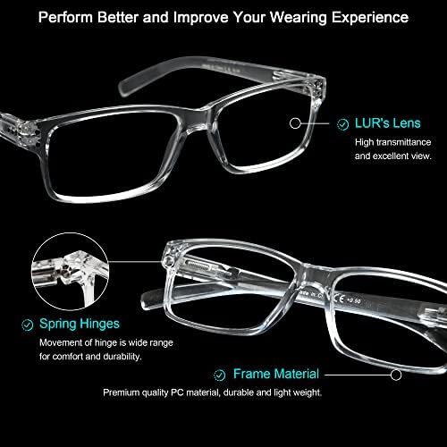 LUR 6 опаковки, прозрачни очила за четене + 7 опаковки очила за четене без рамки (общо 13 двойки ридеров + 0,50)