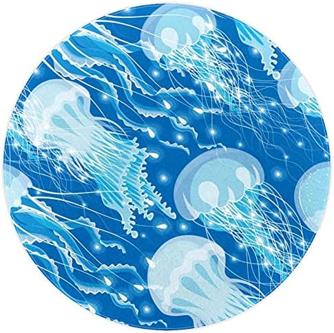 LLNSUPPLY 4-Крак Кръгла Мат площадка с Ниско Дрямка, Синята Океанска живот, Медузи, Красиви Сини Детски Подложки