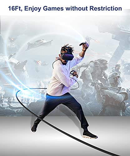 AkoaDa 16-крак кабел за Oculus Quest 2/Quest VR Type C Кабел за игри и за зареждане на КОМПЮТЪРА | Високоскоростен