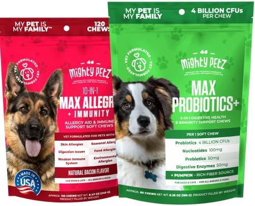 Калъф за облекчаване на алергии за кучета Mighty Petz MAX и пробиотици за кучета Mighty Petz MAX 5 в 1 за кучета