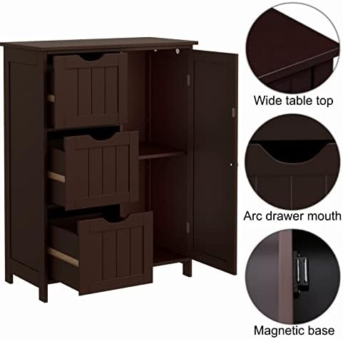 Открит шкаф Reettic за баня, Дървени Отделно Стоящ шкаф за съхранение, Страничната Органайзер за съхранение