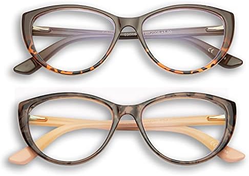Очила Котешко око за жените, GINGEREYE, 2 опаковки, Модерни Дамски Очила за четене със синя светлина + 1,5, Антибликовые