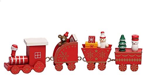 Ausugar Дървена Коледен Влак Статуя Украшение Коледна Украса за дома Дядо Коледа Подаръци Фигурки Занаяти Декор на Масата