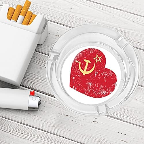 СССР Комунизъм в Съветския Съюз Ретро Флаг Кристален Пепелник За Цигари И Пури Притежателя Стъклен Пепелник Кръгъл Калъф