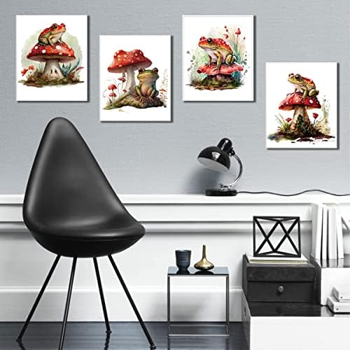 Стенен щампи в ретро стил с жаби и гъби, Арт Принт с червени Лягушачьими гъби, Креативен стенен принт с изображение