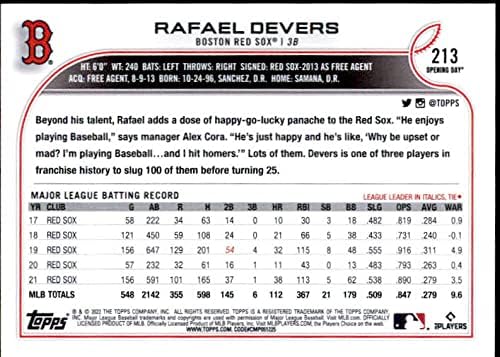 2022 Деня на откриването на Topps 213 Бейзболна картичка Рафаел Деверса Бостън Ред Сокс МЕЙДЖЪР лийг бейзбол