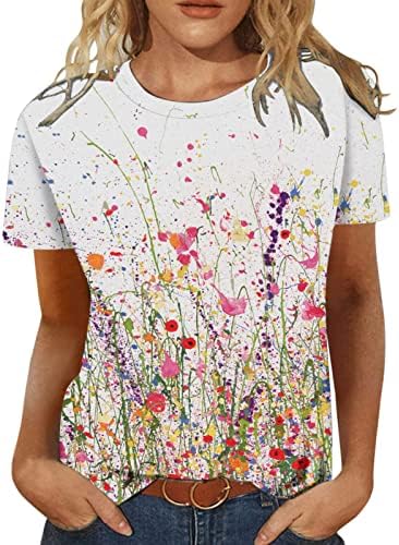 Лятна Есенна Тениска с Къс Ръкав за Момичета 2023, Модни Памучен Блуза Свободно Намаляване с Кръгло Деколте и Графичен Дизайн