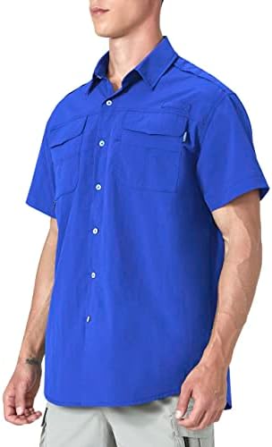 Мъжки Ризи за Риболов с Къс Ръкав UPF 50+ Слънчеви UV-Ризи за Туризъм, Работни Ризи с Копчета с Джобове на Велкро