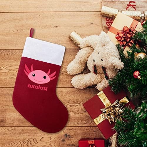 Сладки Червени Коледни Чорапи с Аксолотлем, Украса за Дома, Коледна Елха, Висящи Чорапи за Камината