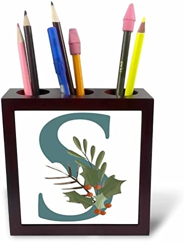 Поставка за химикалки 3dRose Сладко Синьо-с коледното монограм, инициализирующей S-образна плочки (ph-371204-1)