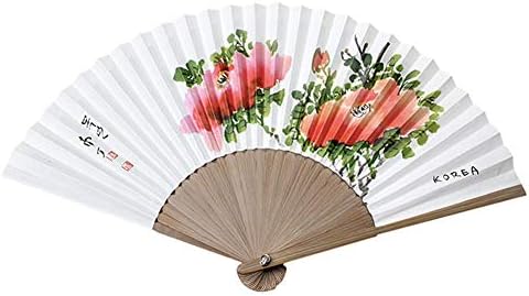 Корейски Традиционни Бамбук Сгъваем Ръчен Фен Ханджи + Подарък Хартия Калъф С Голям Пионом