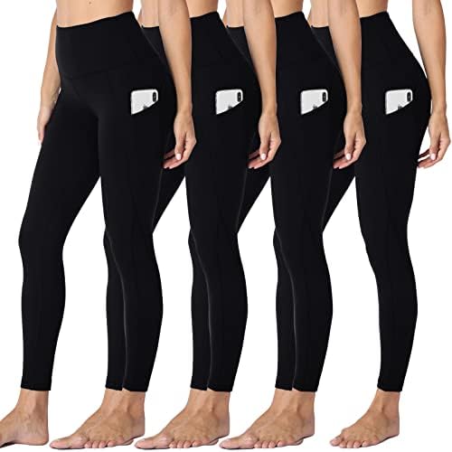 Дамски Гамаши HLTPRO 4 в опаковка с джобове - Черни Панталони за Йога с висока Талия и контрол на корема за тренировки