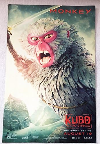 KUBO И ДВЕ СТРУНИ - Оригинален промо-постер на филма г. 11 x 17 D/S. Игри на гърба си. МАЙМУНА