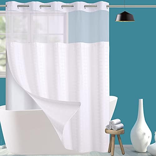 Завеса за душ от хотелска тъкан Conbo Mio с защелкивающейся облицовки за Баня с Прозрачна горна част на прозореца, Спа, Може да се пере в машина, Завеса за душ (Бяла в кле?