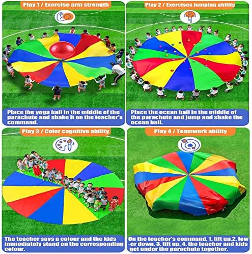Детски игри с парашут на открито, Отборна игра с парашут, Училищни спортни комплекти (Цвят: многоцветен, размер: 3 m / 9,8 фута)