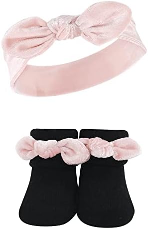 Комплект Чалми на главата и Чорапи за новородени момичета Hudson Baby, Velvet възел, 0-9 Месеца
