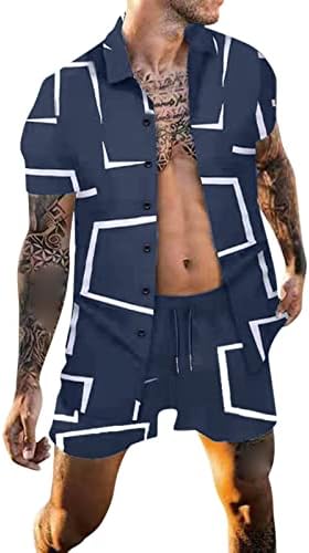 Мъжки Комплекти спортен костюм за почивка от 2 части, Мъжки Ризи С Отложным яка, Комплект Панталон С Къс Ръкав, Хавайски