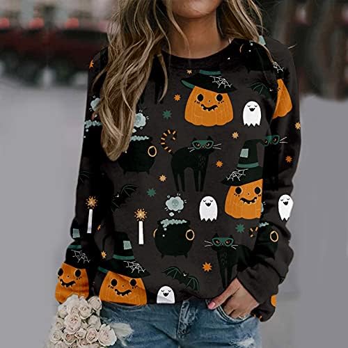 Жена пуловер ZEFOTIM размер плюс за Хелоуин, сексуални графични тениски, ежедневни блузи с кръгло деколте