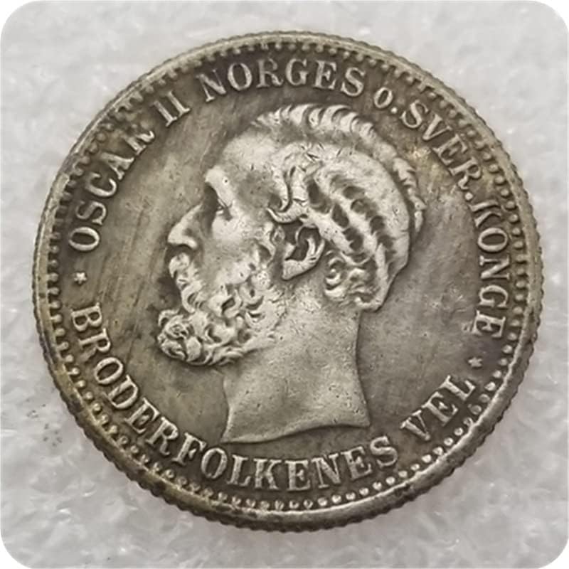 Антикварное Занаят Норвегия 1897 Норвегия 50 Руди Сребърен долар
