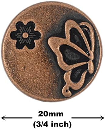 Рамка от 10 броя копчета с метална опашка във формата на пеперуда и Цвете. 20 mm (3/4 инча) (стара мед)