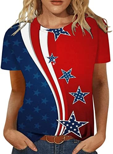 Тениски с Цветен Блок за момичета, Флаг на САЩ, Тениски със Звездите, Върхове с кръгло деколте, Ризи С Къс ръкав,