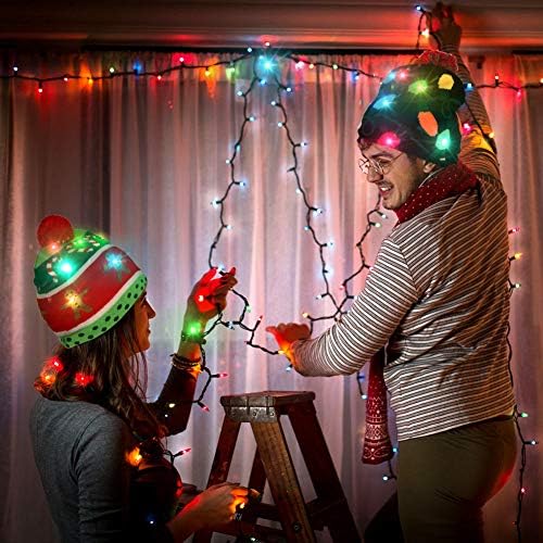 OurWarm Led Коледни Шапки с Осветление, Коледни Шапки на Дядо Коледа, 10 Цветни Мигащи Светлини, Шапка за Новогодишната Партита