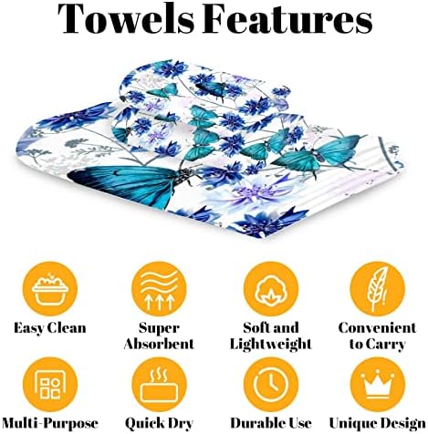 PANDASBLANKET Комплекти хавлиени кърпи с пеперуди и цветя, на 3 предмета, 1 кърпи за баня, 1 Кърпа за ръце, 1 Кърпа