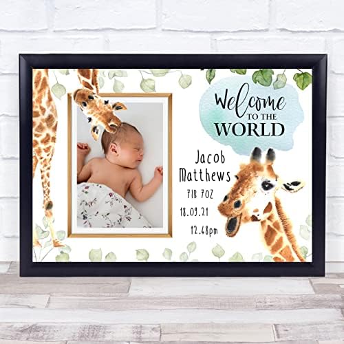 Подробности за раждането на ново бебе, снимка на жираф в детската стая за кръщаване, подарък принт на паметта