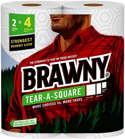 Хартиени кърпи Brawny® Сълза-A-Square®, 2 Двойни ролка = 4 Обикновени рулонам