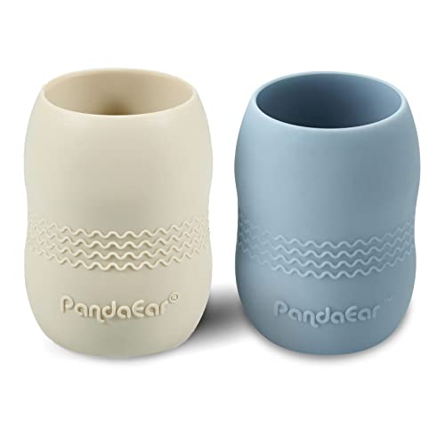 PandaEar (2 опаковки, Малка Силиконова Тренировочная чаша за пиене за бебета и малки деца (синьо / бяло)