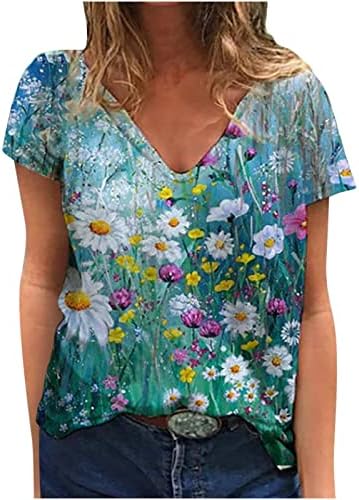 Блуза с V Образно деколте, Риза за Жени, Лято-Есен 2023, Модни Памучен Тениска Свободно Намаляване с Къс Ръкав