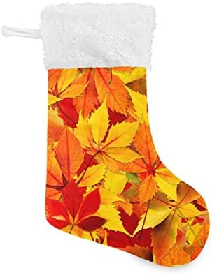 Коледни чорапи от зебло 18 инча с Големи есента листа (j1) и плюшени чулками-белезници от изкуствена кожа за украса